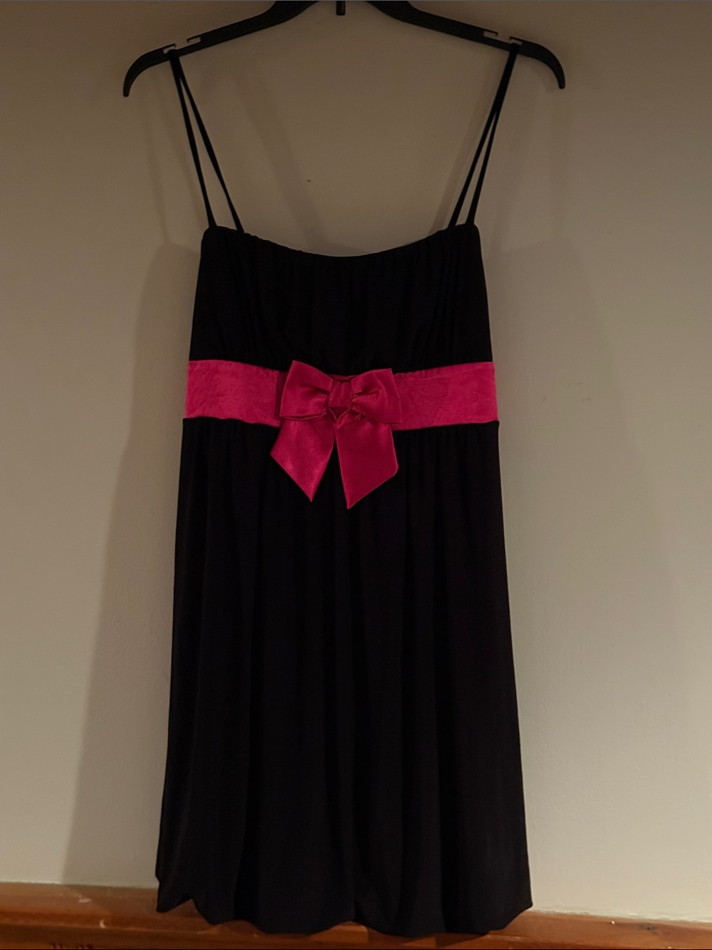 Taboo Black Midi Dress with Hot Pink Waist Bow